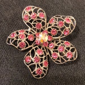 925 sterling silver pink flower brooch pin
